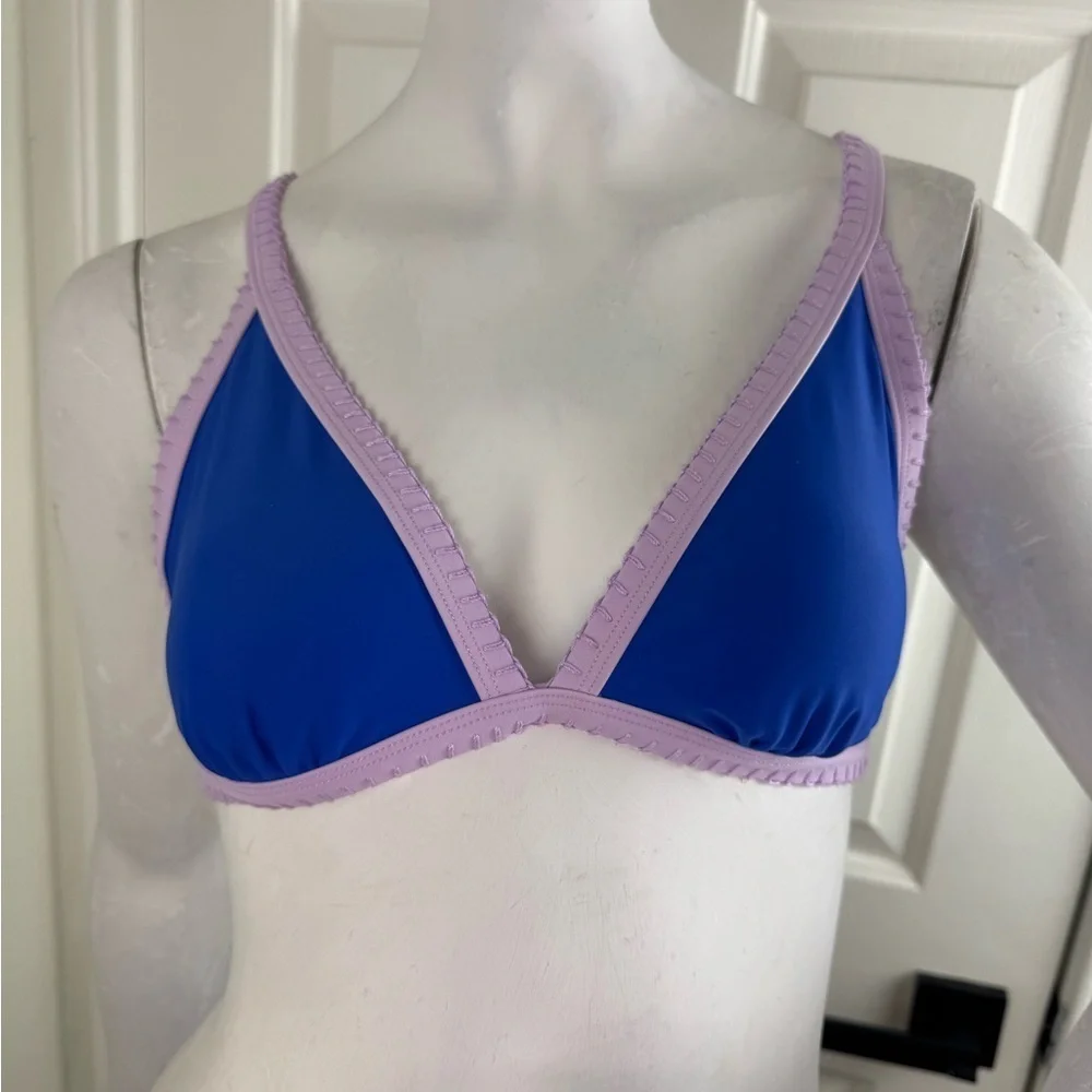Xhilaration Junior Blue Stitched Trim Triangle Cheeky 2 Piece Swimsuit Medium.